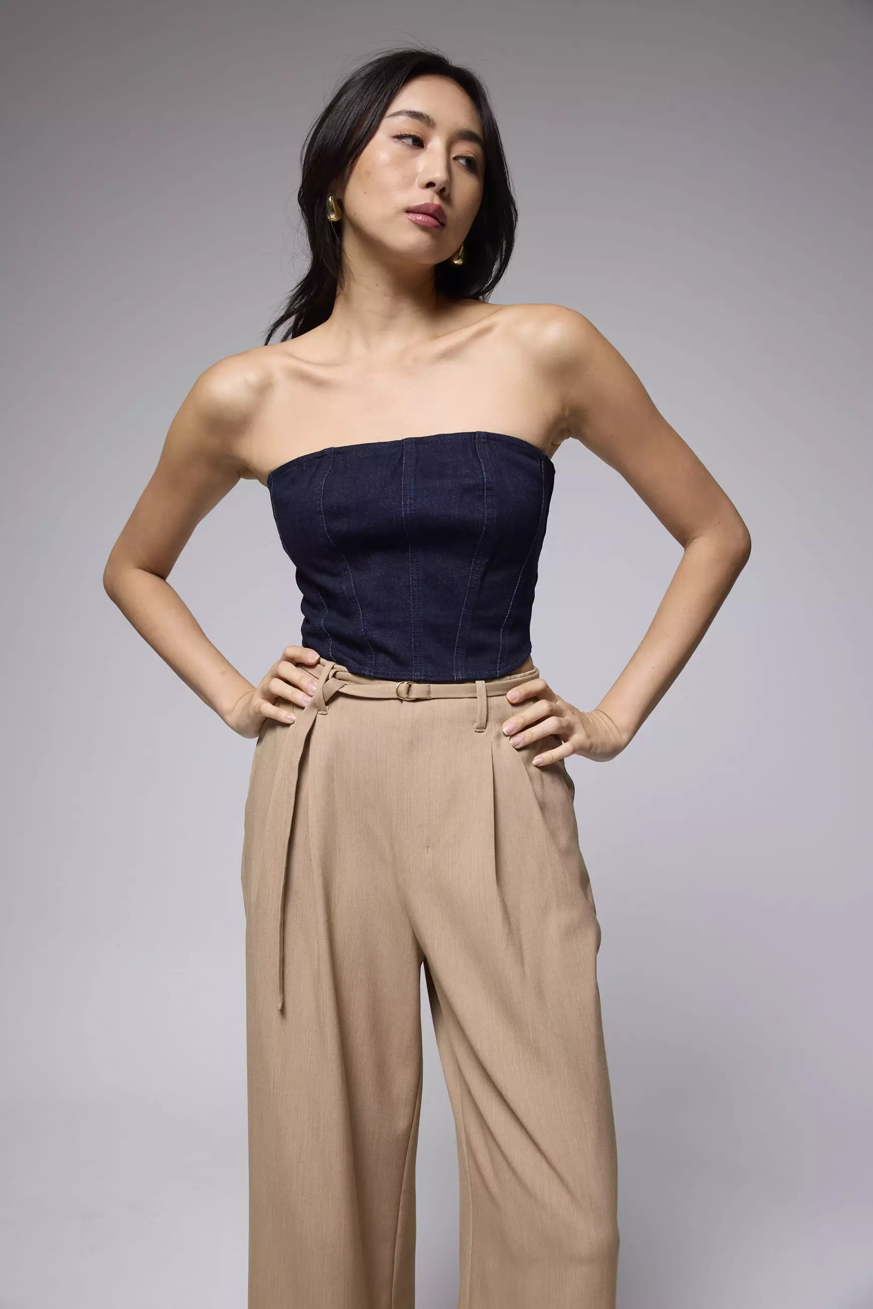 Atasan Wanita - Denim Fitted Crop Tube Top