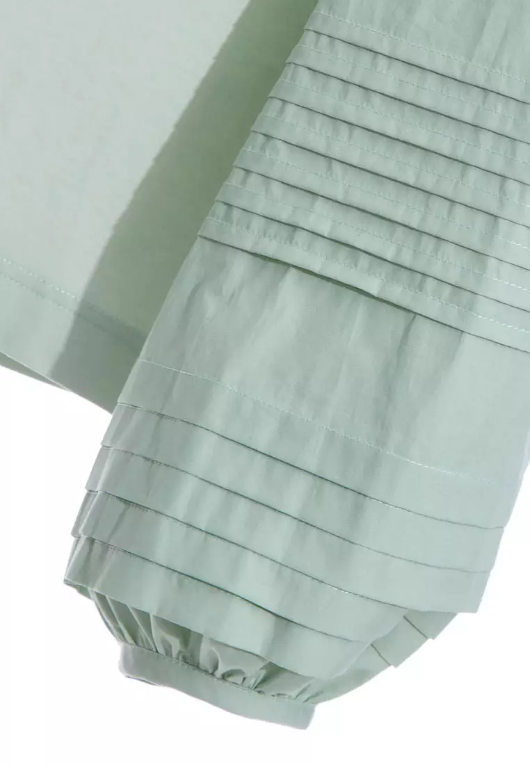 Light Green Top With Pleated Sleeve Detail