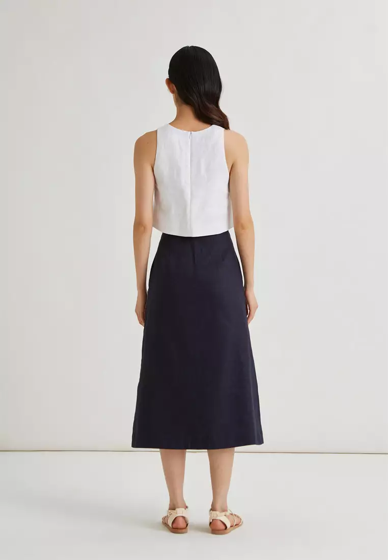 Square-Neck Linen Halter Top