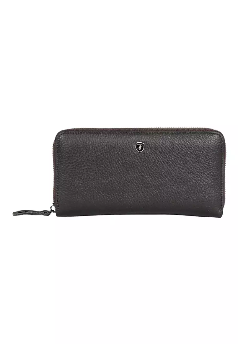 Men's RFID Leather Zip-Around 8 Card Slot Wallet with Wrist Strap EWB 50158