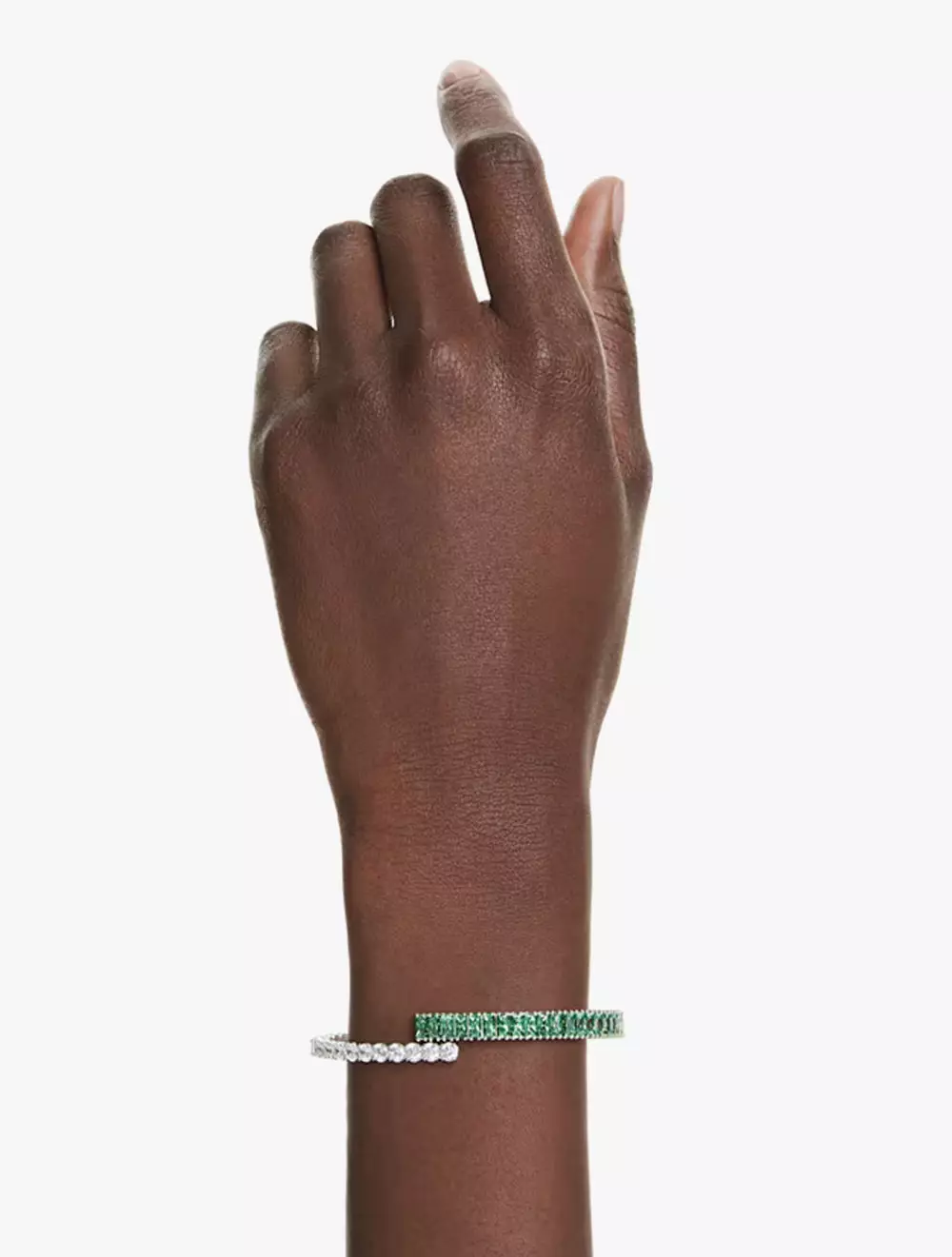 Matrix bangle, Mixed cuts, Green, Rhodium plated