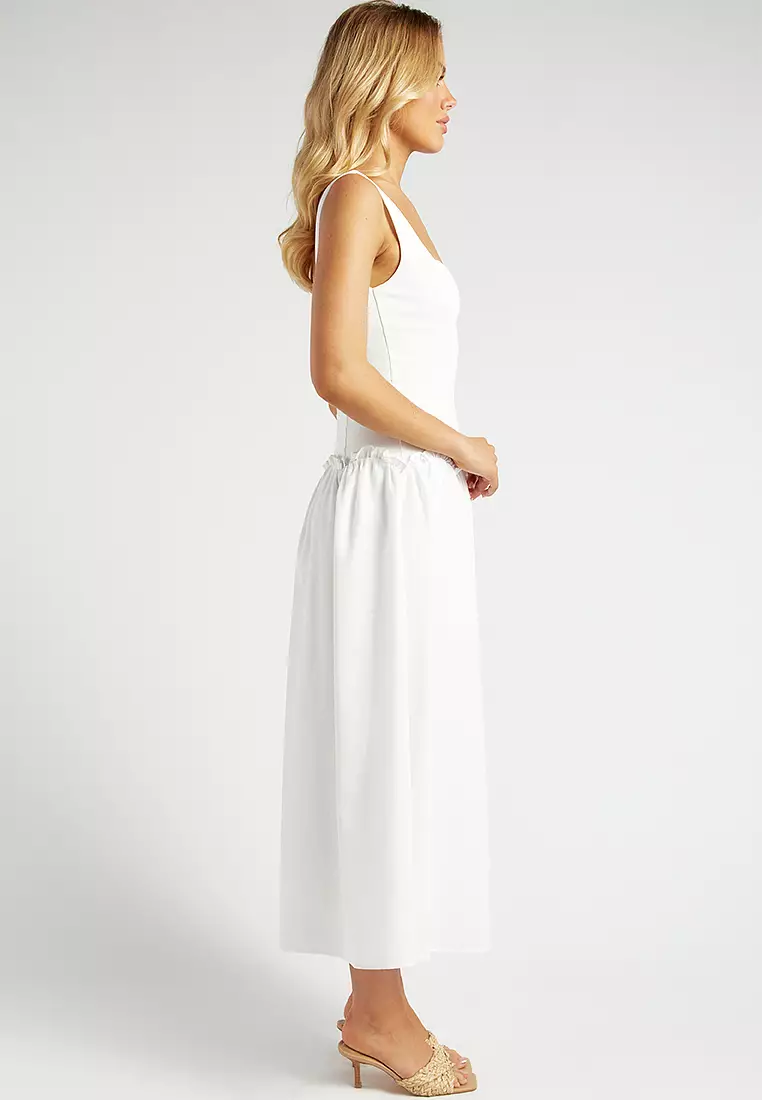 Drop Waist Scallop Frill Detail Midi Dress