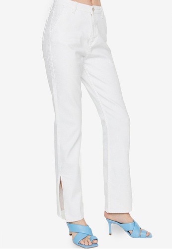 Trendyol white High Rise Slit Flare Jeans FB19EAA30C3D7DGS_1