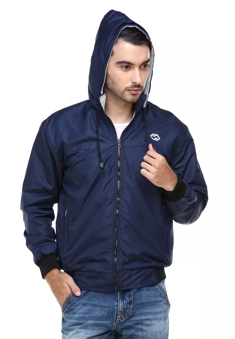 Clover Jaket Parasut Hoodie Pria 2 IN 1 Casual Jacket Two Tone Material Despo Parka Fleece ORIGINAL - Navy Gray