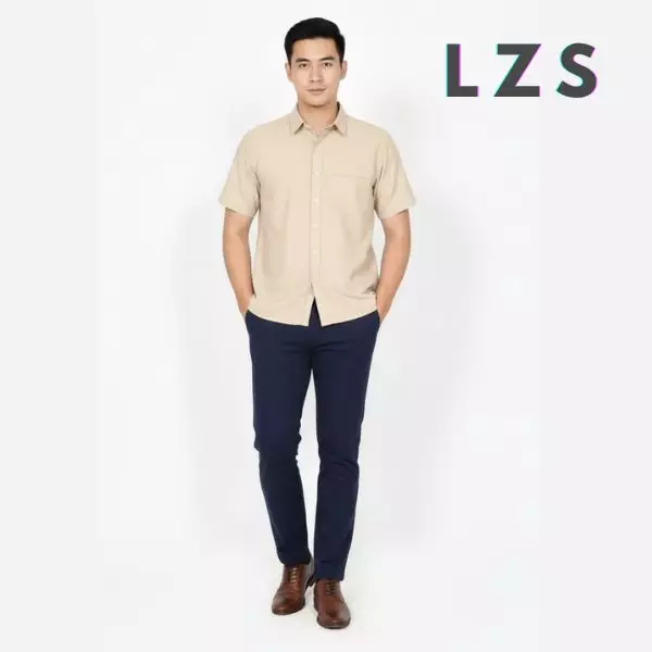 Zicho Shirt - Kemeja Cotton Lengan Pendek Polos - KREM Reguler Fit Pria