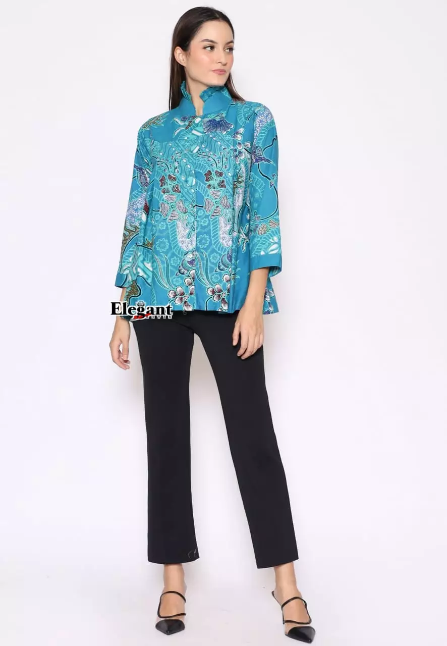 Blouse Batik Sablon Malam Kancing Waheswara Premium Slimfit Elegant