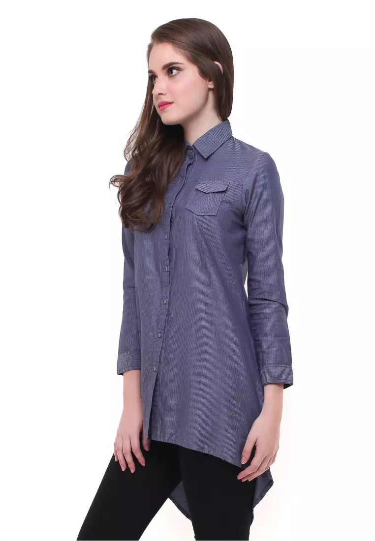 LGS - Regular Fit - Kemeja Terusan - Motif Salur - Biru