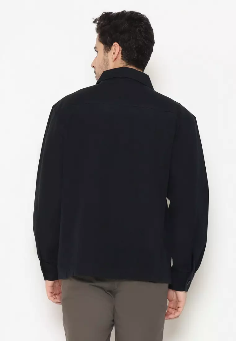 POLICE Kemeja Polos Semi Jaket Blue Black Regular Fit Lengan Panjang Pria