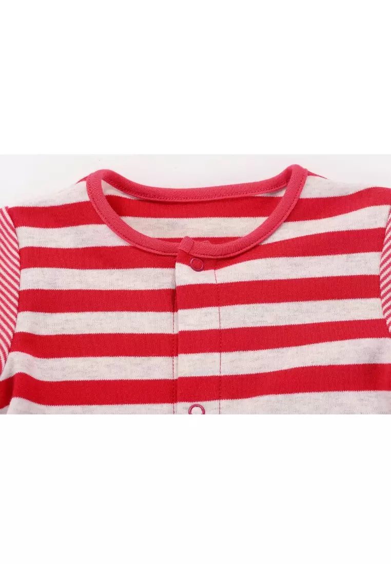 Baby Boy Red Stripe Romper w Embroidered Puppy