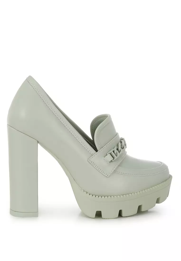 Discount on Rag & CO.  shoes - SKU: Chunky Chain Link Heeled Loafers in Green