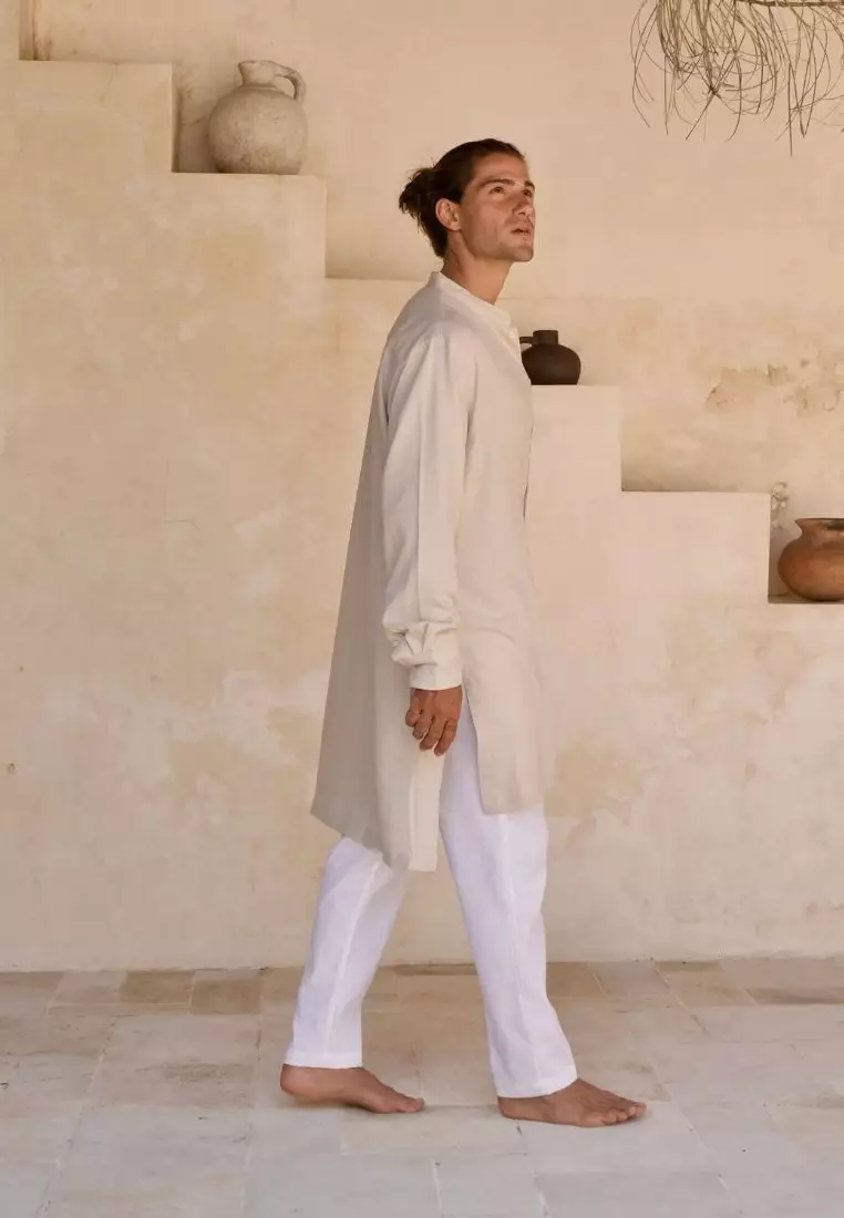 Alula Kemeja Koko Panjang Linen Pria Warna Cream | Linen Long Sleeves Shirt Men Cream