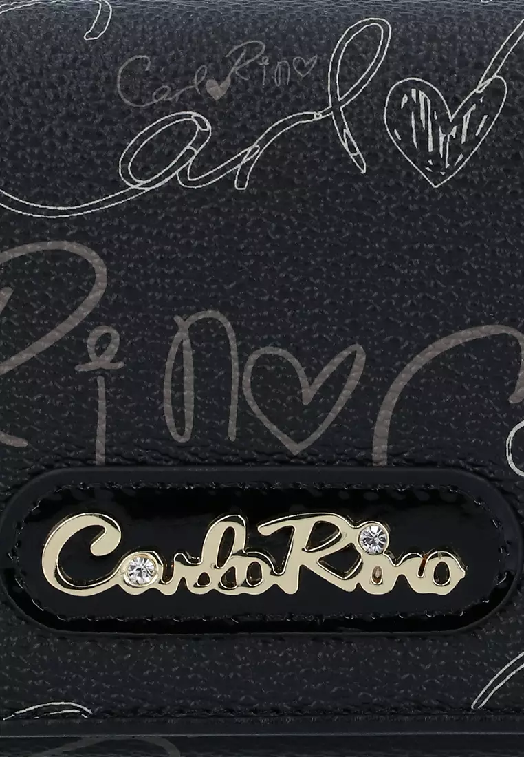 Black Calligraphy Monogram 2-fold Long Wallet