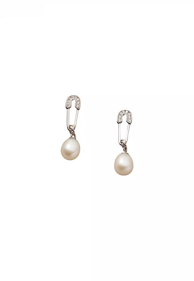 925 Silver Pin Drop Freshwater Pearl Earrings JW AR M01973