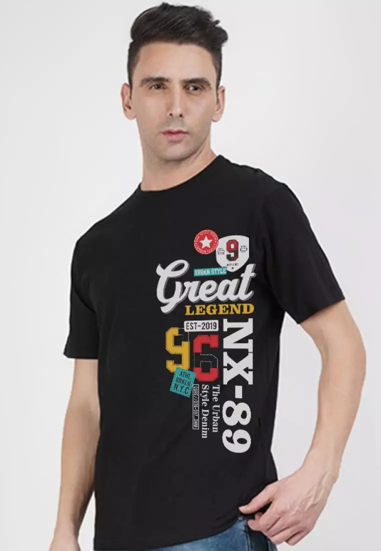 Great Street Wear Black Cotton Blend Short Sleeve Crew Neck Relaxed Tee