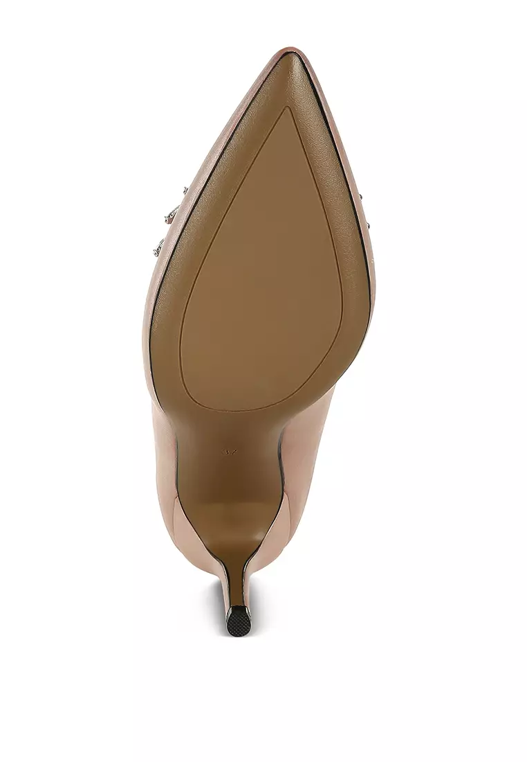 Diamante Brooch Detail Satin Pumps In Blush