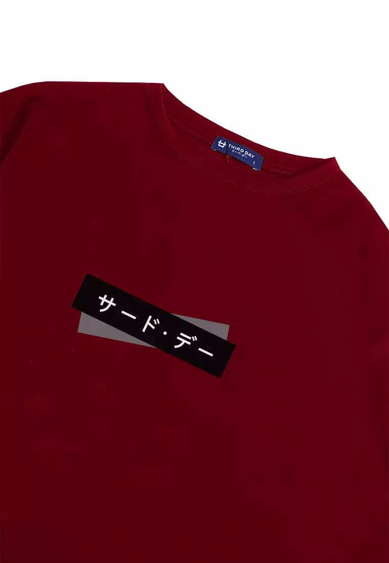 MTQ39 kaos oversize tee tebal pria bahan scuba distro jepang katakana domino merah maroon