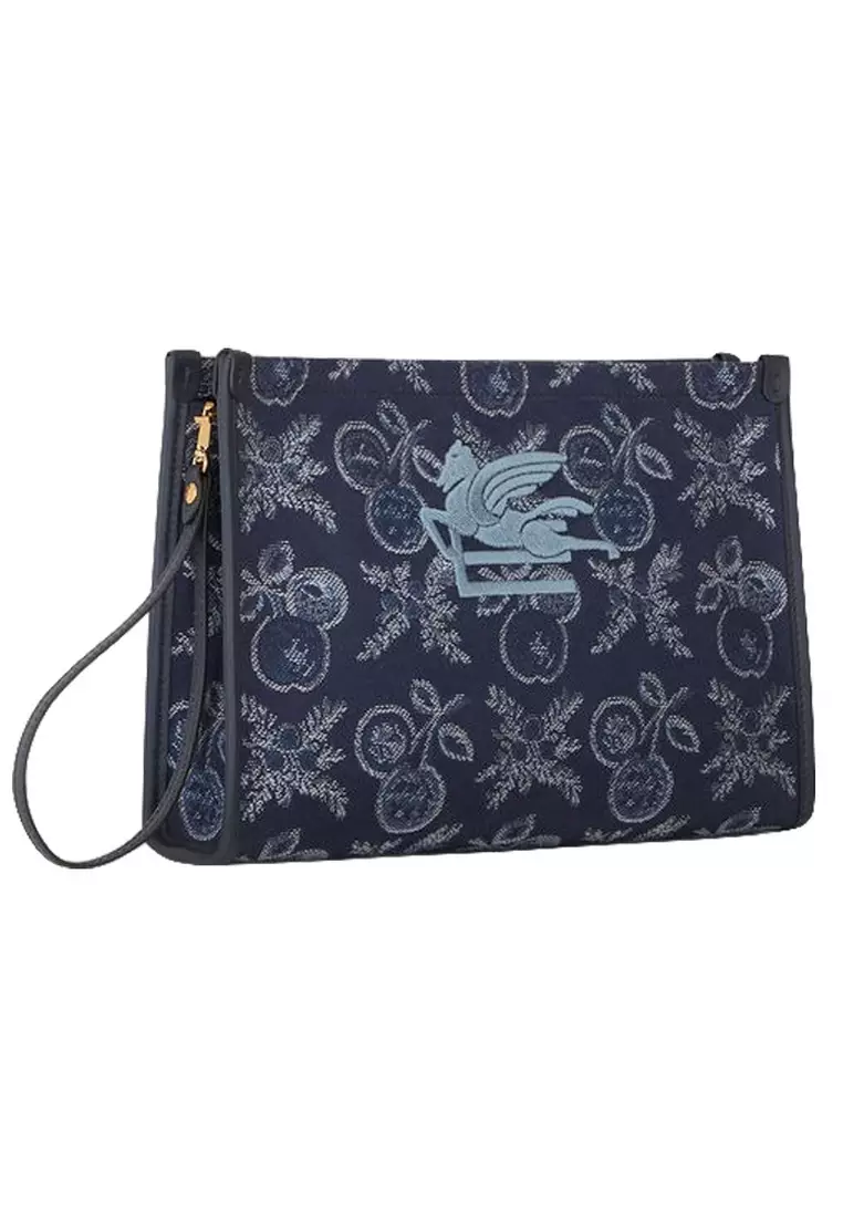 EtLARGE JACQUARD  WITH APPLES Pouch Bag in Navy Blue