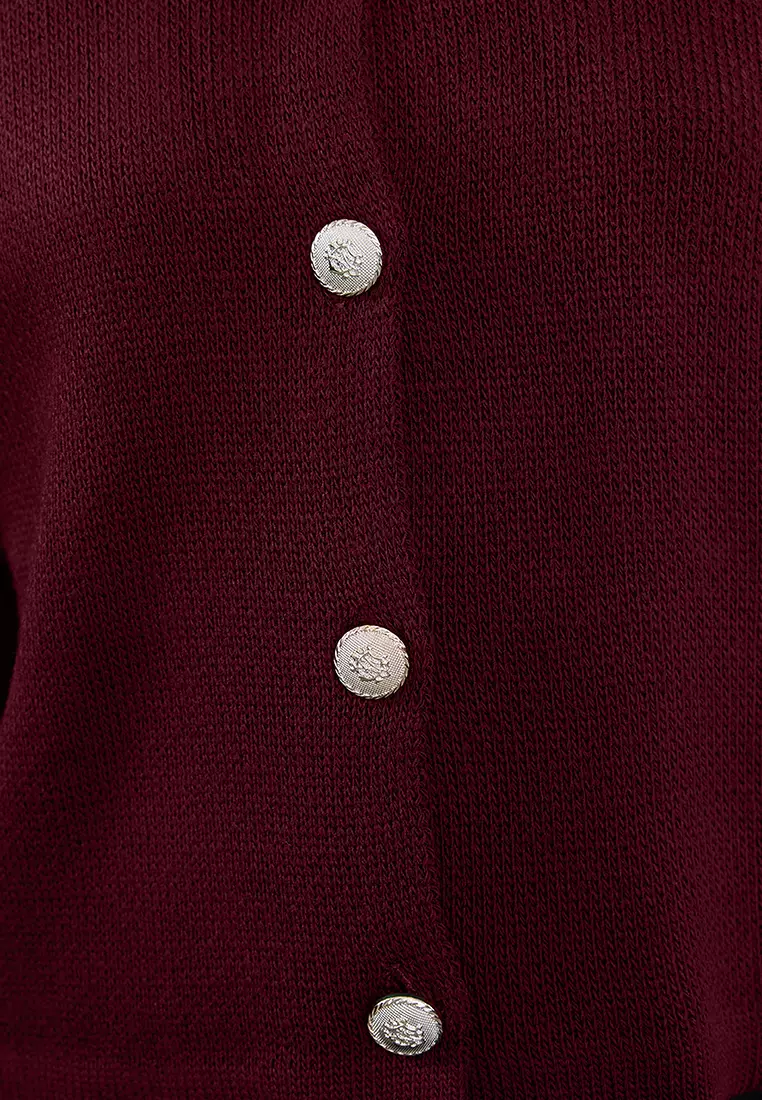Burgundy Basic Jacket-Look Knitwear Cardigan