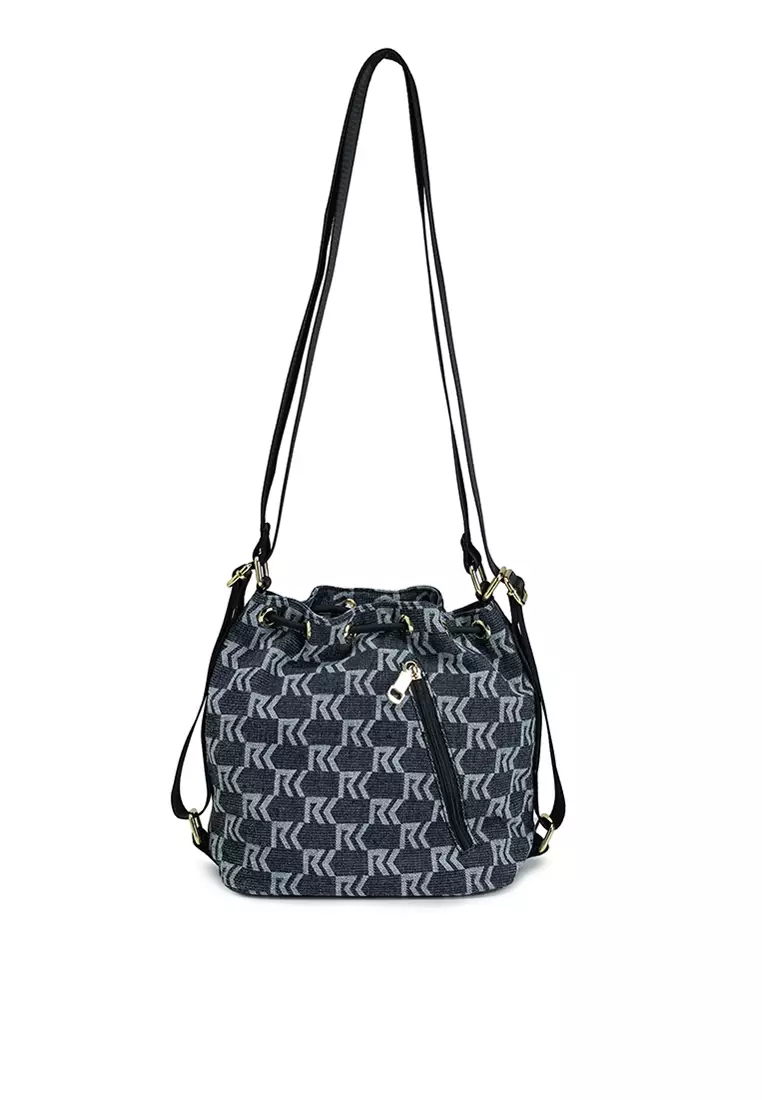 Denim Fabric Convertible Bucket Bag