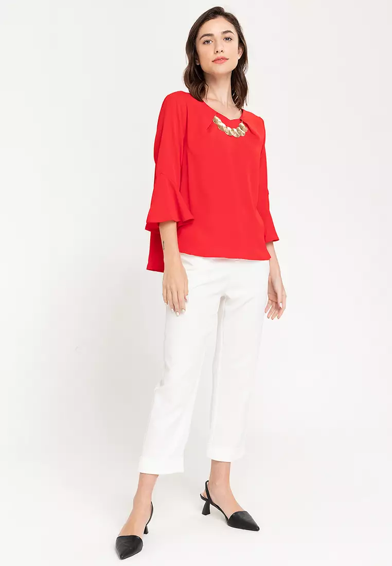 Candria Frilled Sleeves With Necklace Top