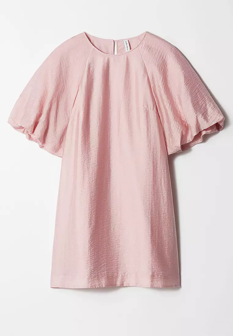 & other stories beige lilac floral linen mini puff sleeve dress holiday small UK 8 vgc
