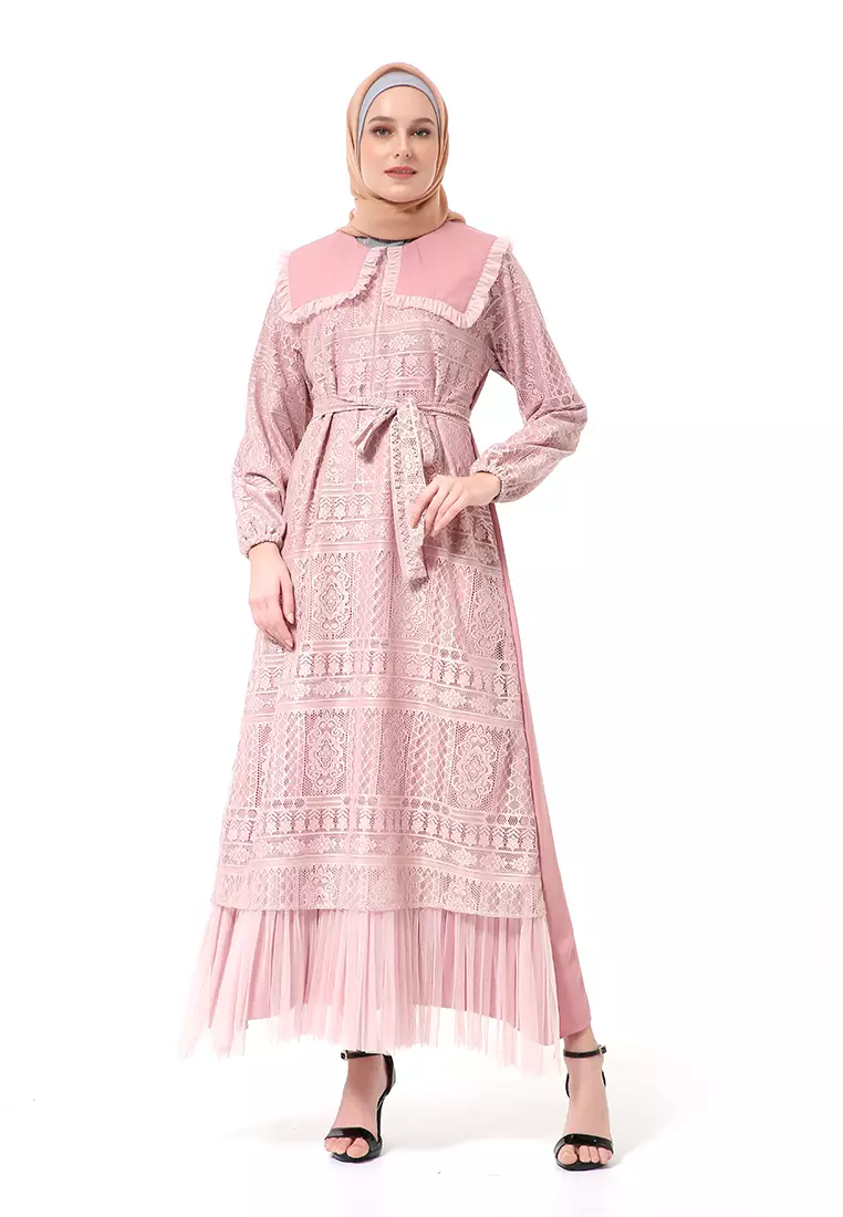 Dyandra Dress Gamis Muslimah Long Sleeve Regular Fit High Quality Premium - DustyPink