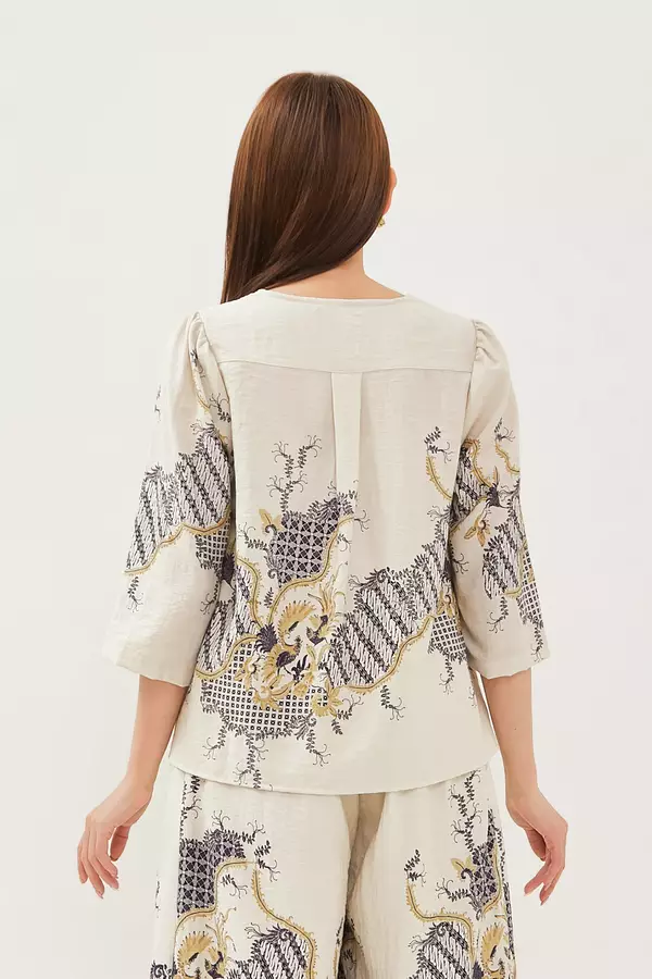 MINIMAL - Kanza - Blus Motif Parang - Beige Colour Beige