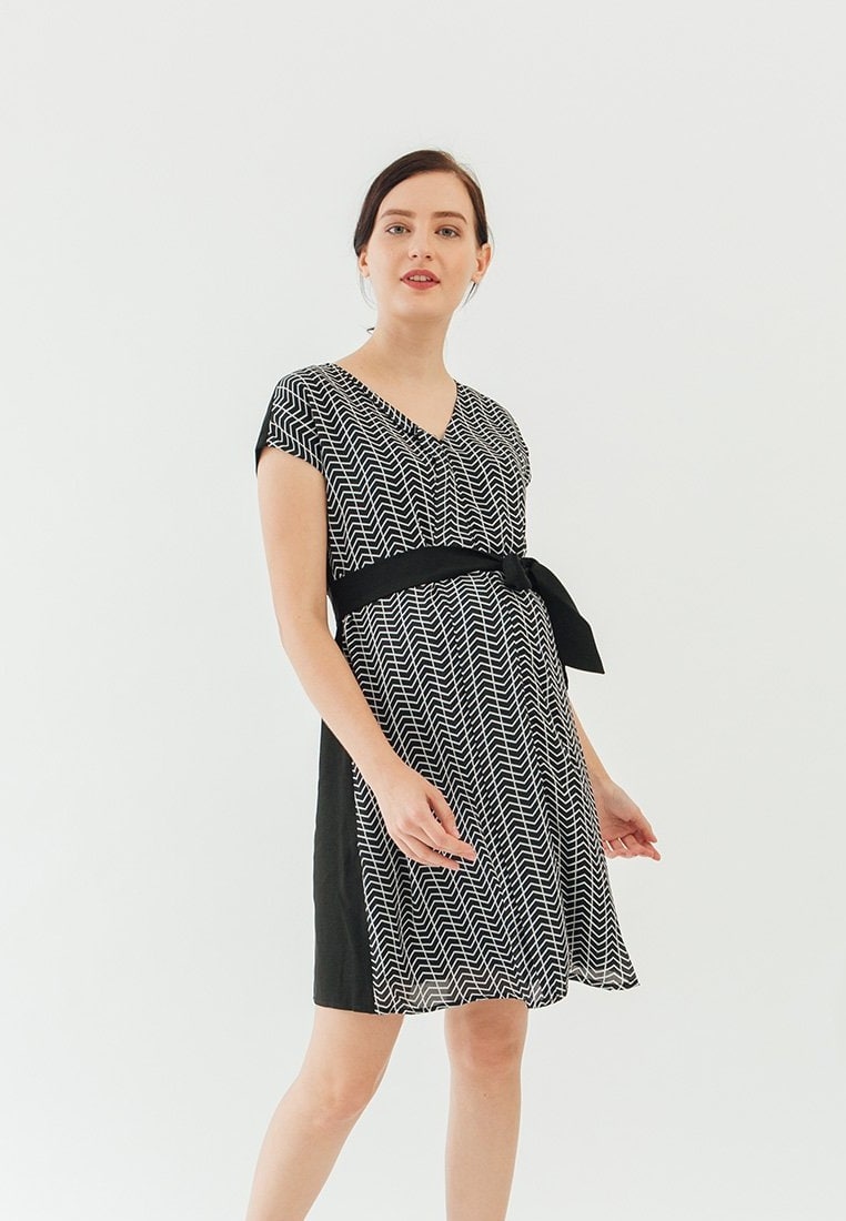 By Nursing Chevy Zara Sleeved Print Dress Bove Maternity Black