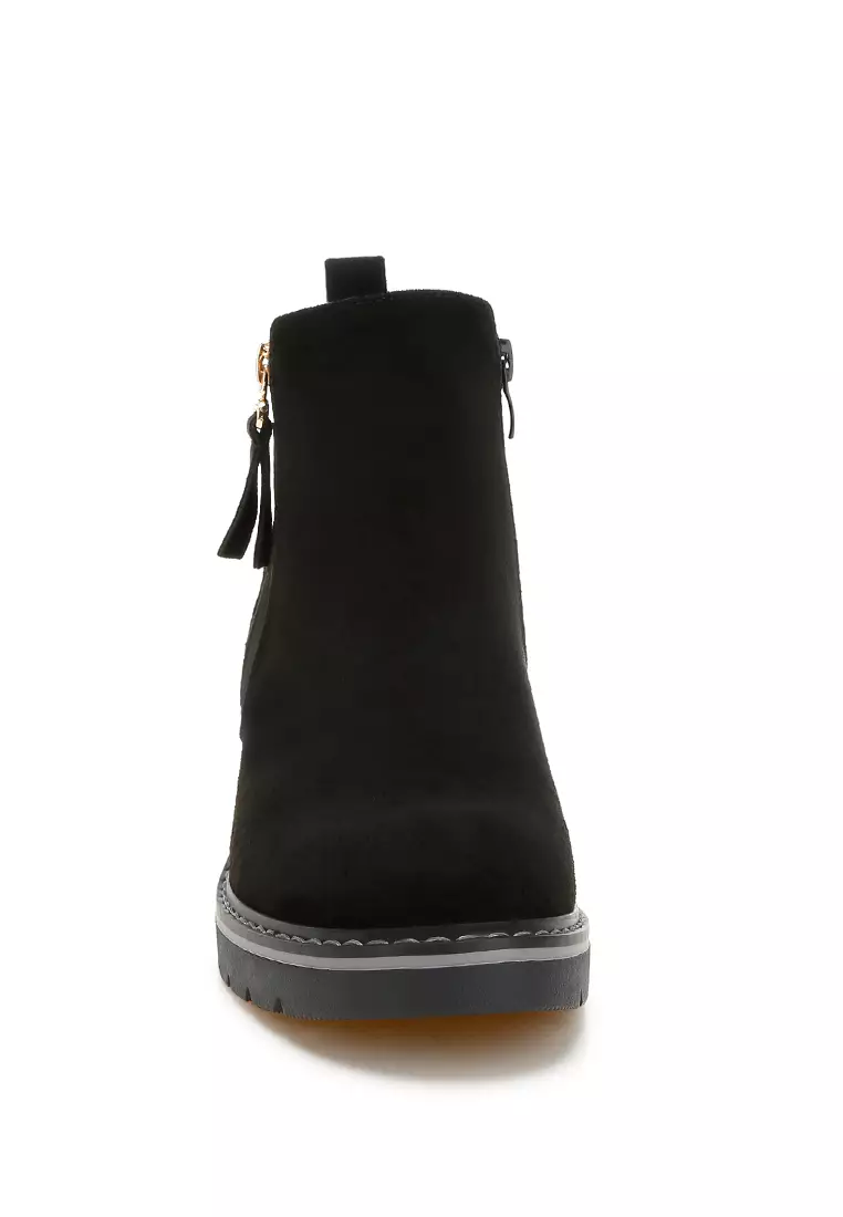 Sepatu Bot Ritsleting Microfiber Warna Hitam