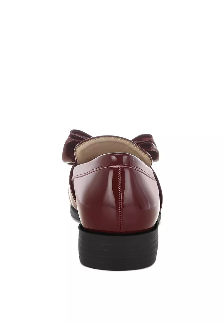Classic Chunky Bow Loafers in Burgundy