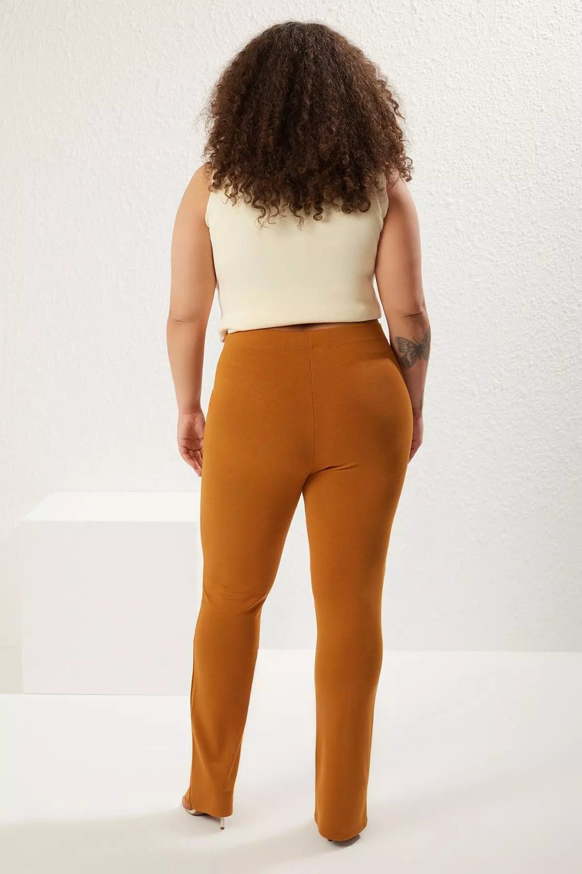 Skinny High Waist Zippered Knitted Plus Size Trousers