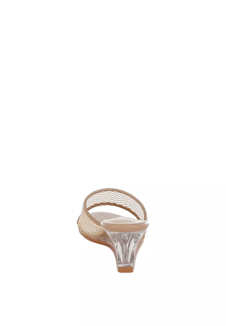 Mesh Clear Heel Wedge Sandals In Beige