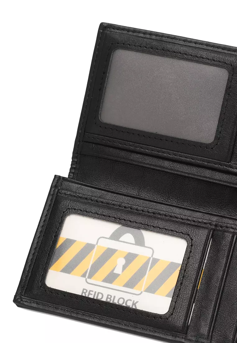 Men's RFID Blocking Bi Fold Long Wallet - Black