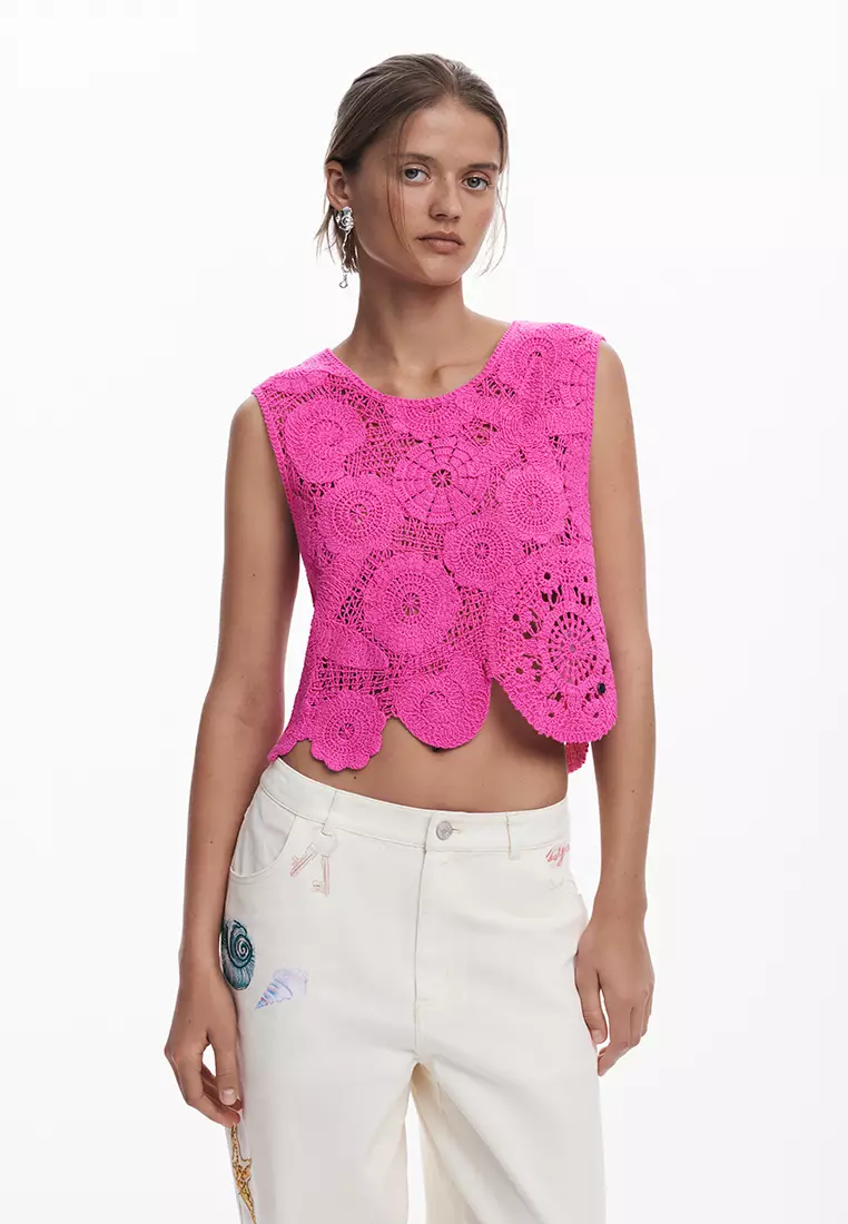 Desigual Women's Swimwear Cover Up - Coral Print Pleated Skirt, Can Also Be Worn As A Top | Sustainable EcoVero Viscose