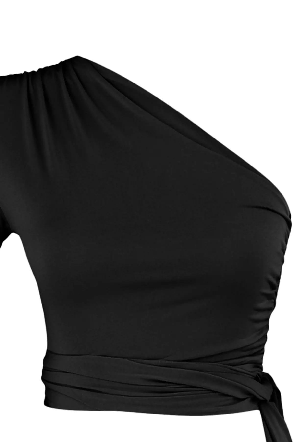 One Shoulder Tie-Up Fitted Knitted Top