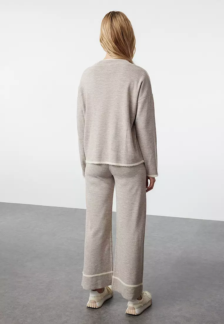 Mink Wide Pattern Hairy Yarn Garnished Knitwear Bottom-Top Set TWOAW24AU00099