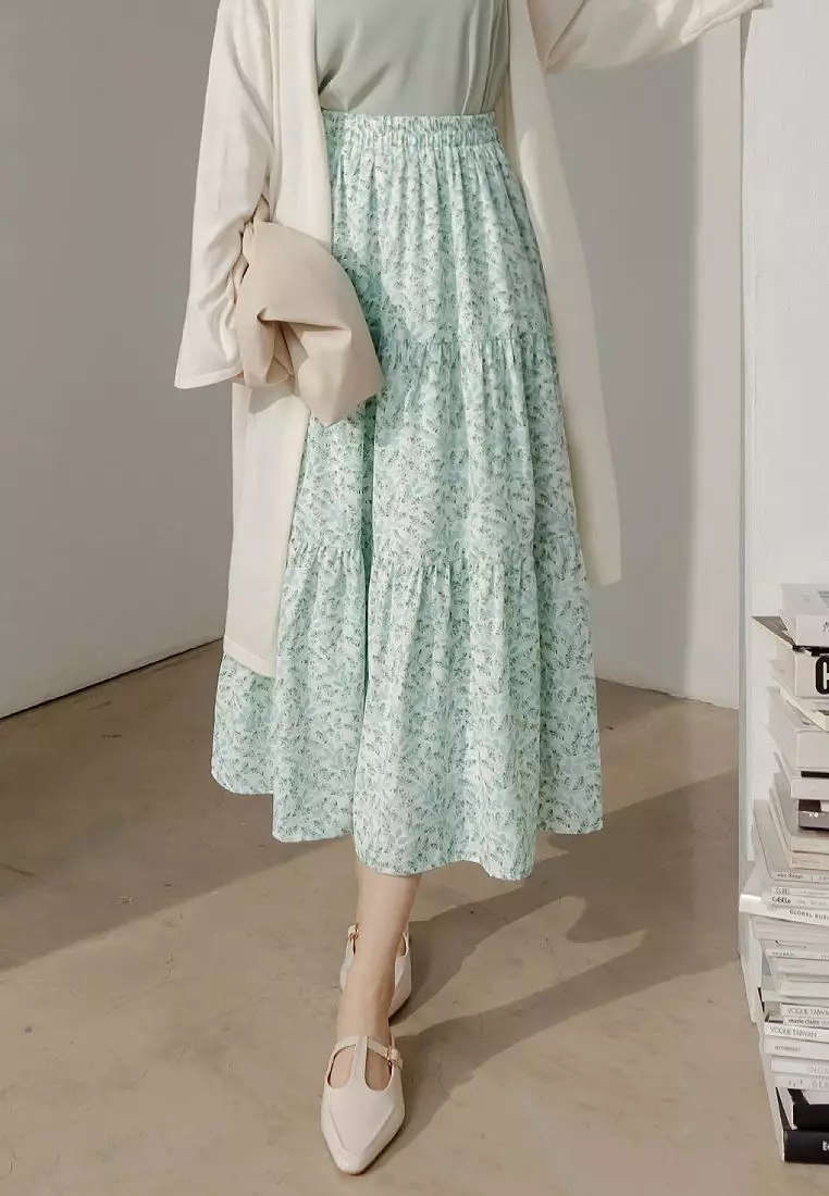 Floral Ruffled Tier Maxi Skirt with Stretch Waistband [CA3058]