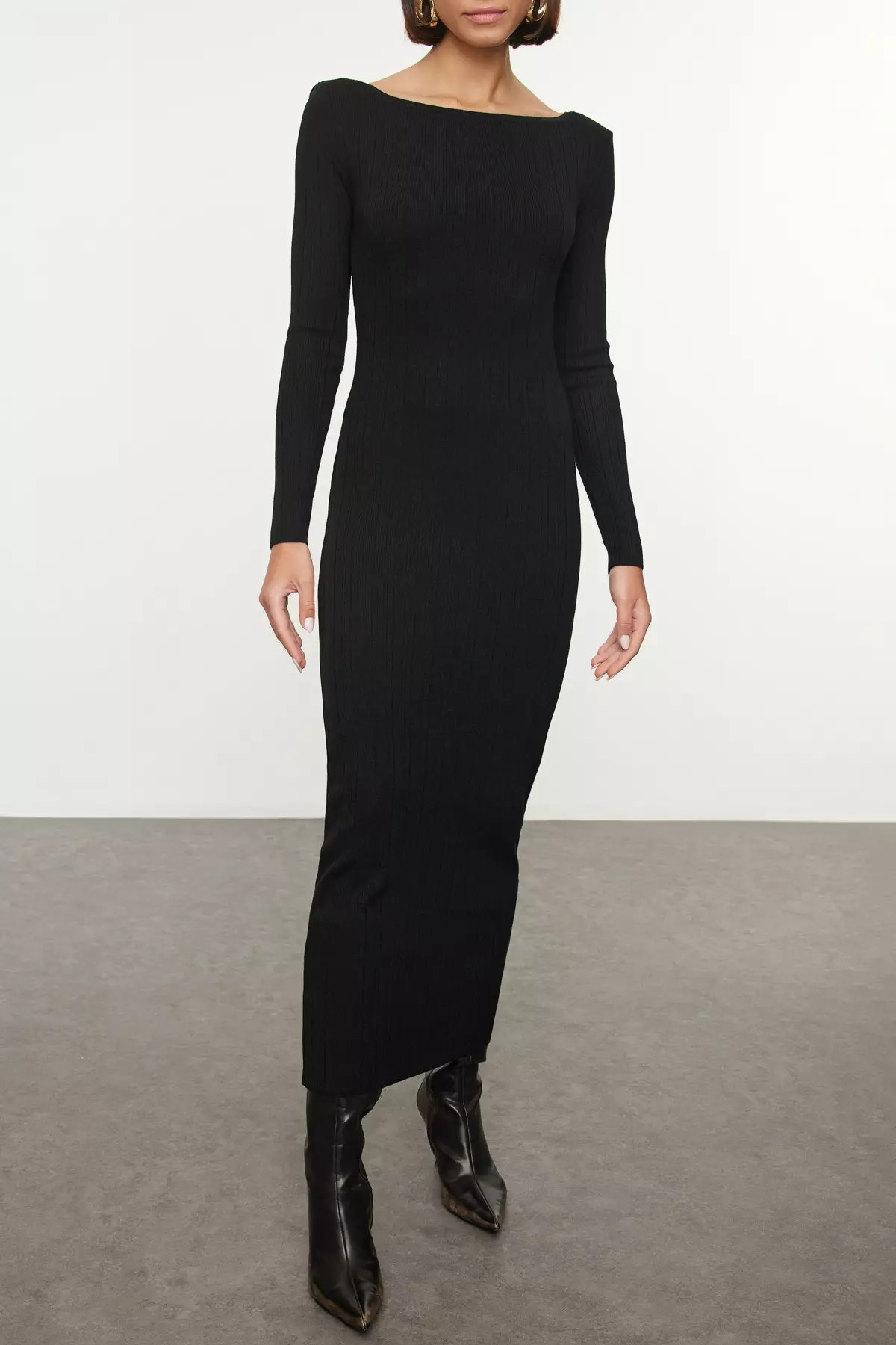 Black Mercerized Look Maxi Knitwear Premium Yarn/Special Yarn Dress