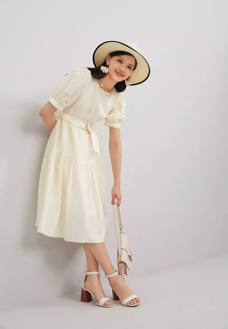 Linen Midi Dress with Sash