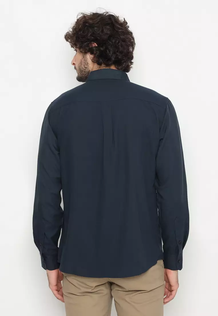 POLICE Kemeja Polos Basic Cotton Soft Navy Regular Fit Lengan Panjang Pria
