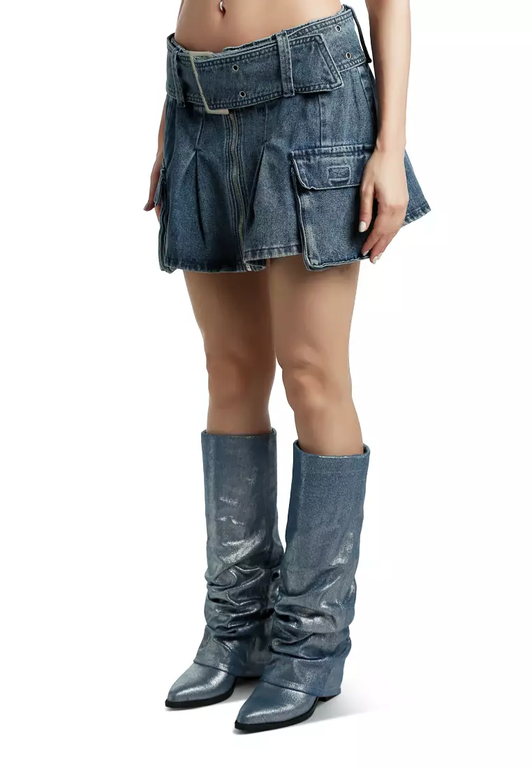 Blue Mini Pleated Cargo Skirt