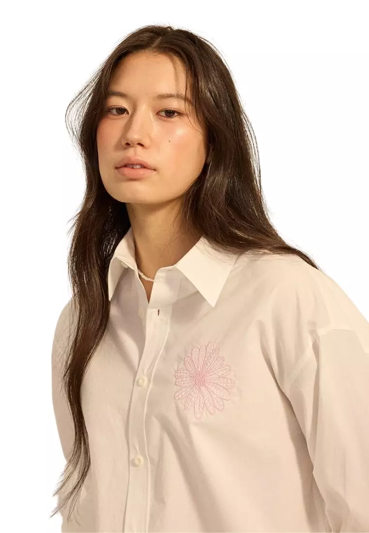 Cotton Poplin Shirt - White Pink