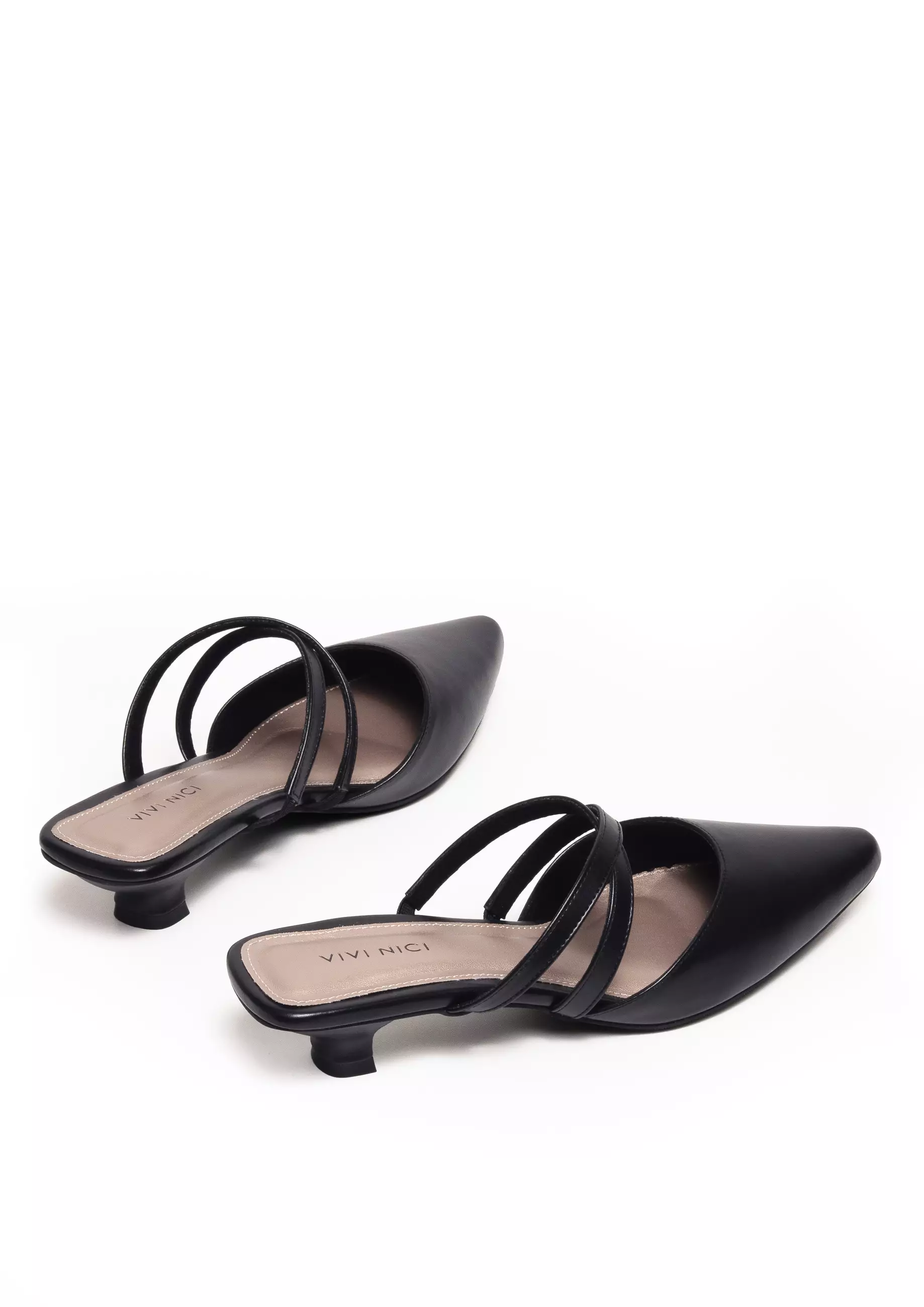 VIVI NICI - Aleta Sepatu Sandal Mules Wanita Hak 3 Cm Black Solid