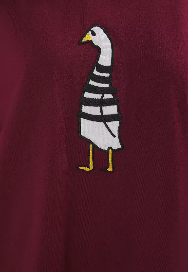 Burgundy 100% Cotton Duck Embroidered Comfortable/Relaxed Cut Crew Neck Knitted T-Shirt Twoss25Ts00201