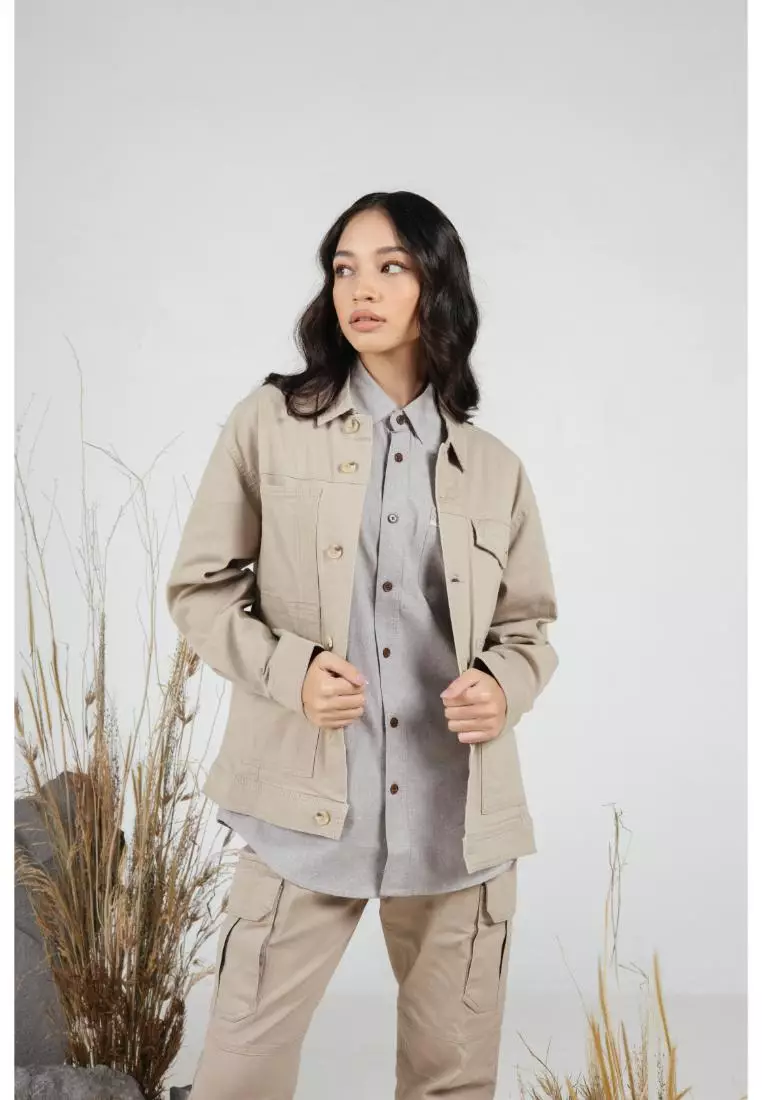 POLICE Kemeja Polos Semi Jaket Light Khaky Regular Fit Lengan Panjang Pria