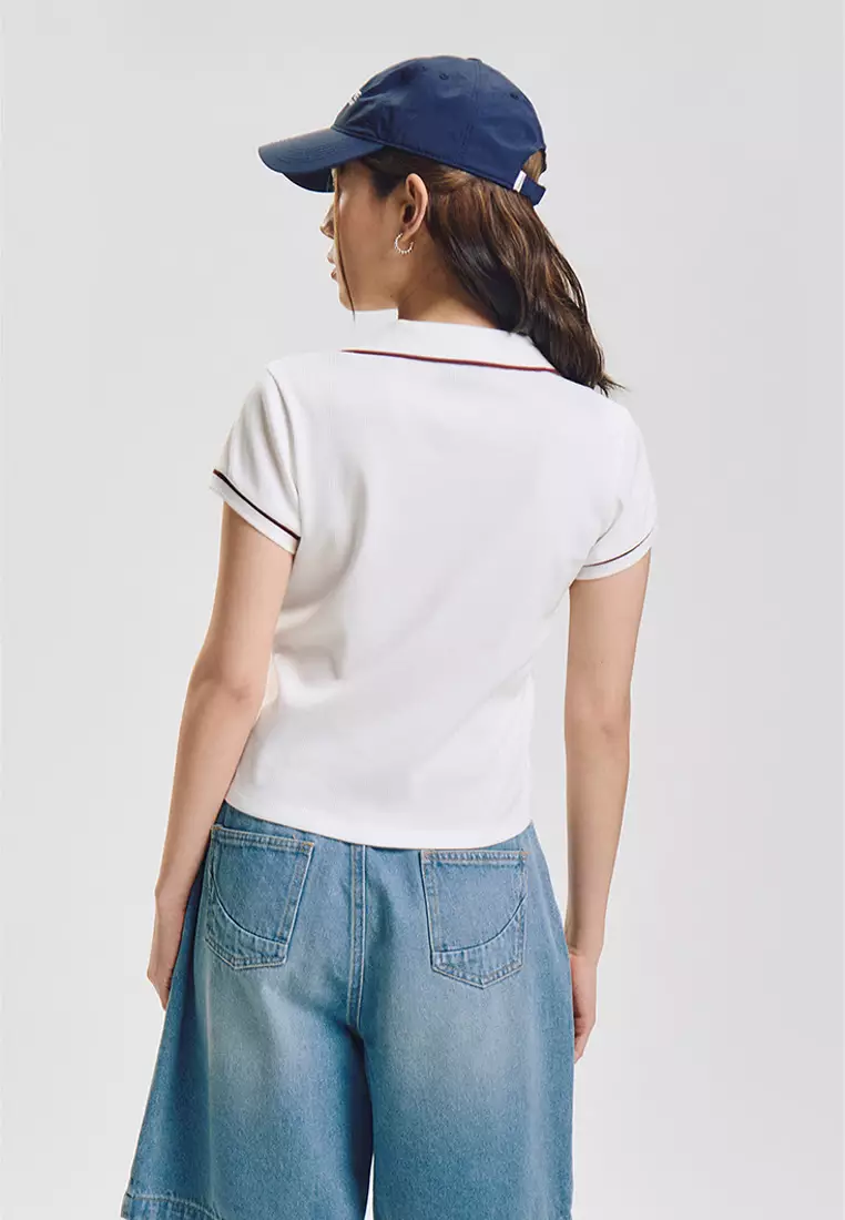 Ribbed Knit Polo with Contrast Details