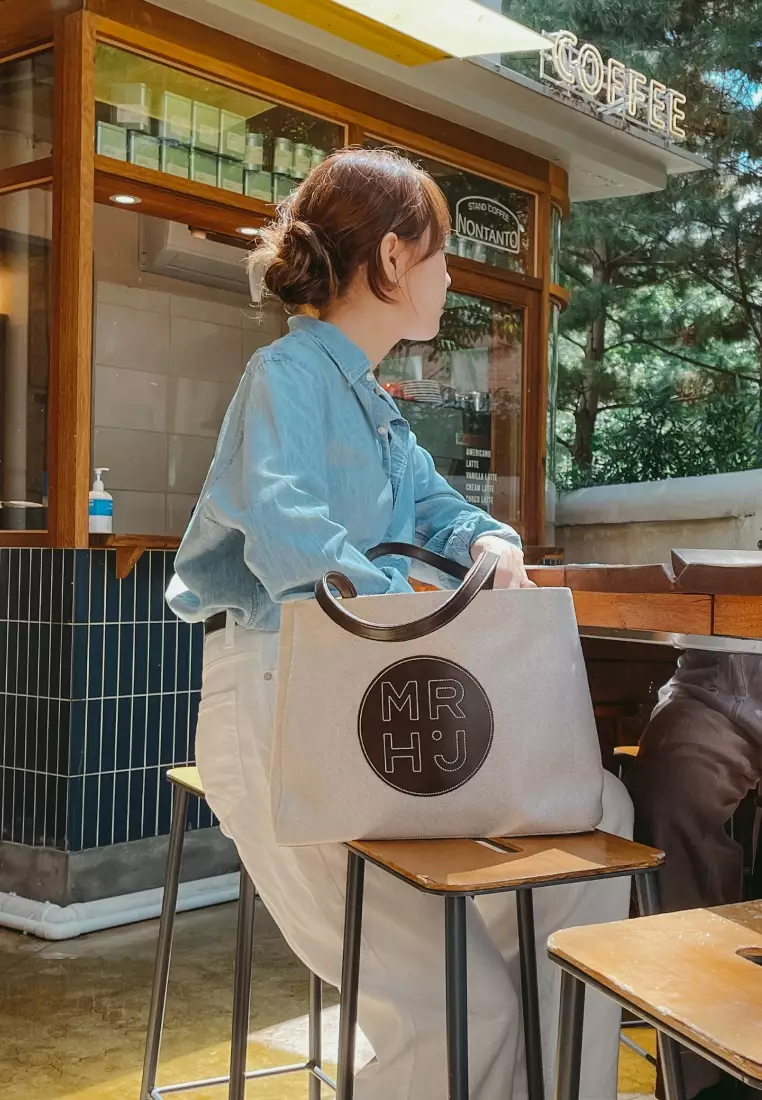 BONO LE BLANC V Canvas Vegan Leather Shoulder Bag Brown V