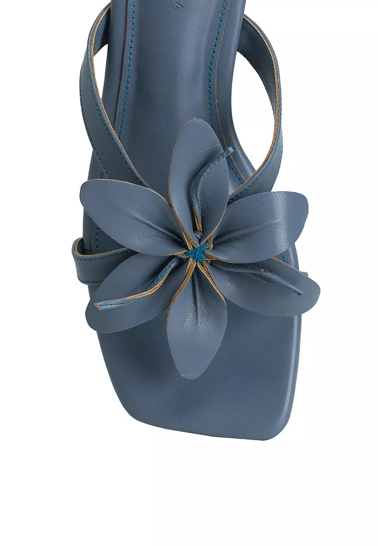 Escarpins Larrit à Talons Moyens - Cuir Bleu Aqua Avec Motifs Fleurs - Neuf Sans Boîte