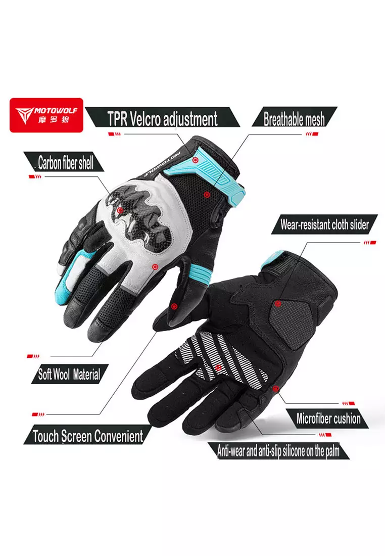 Motowolf MDL0347 Full Gloves- White