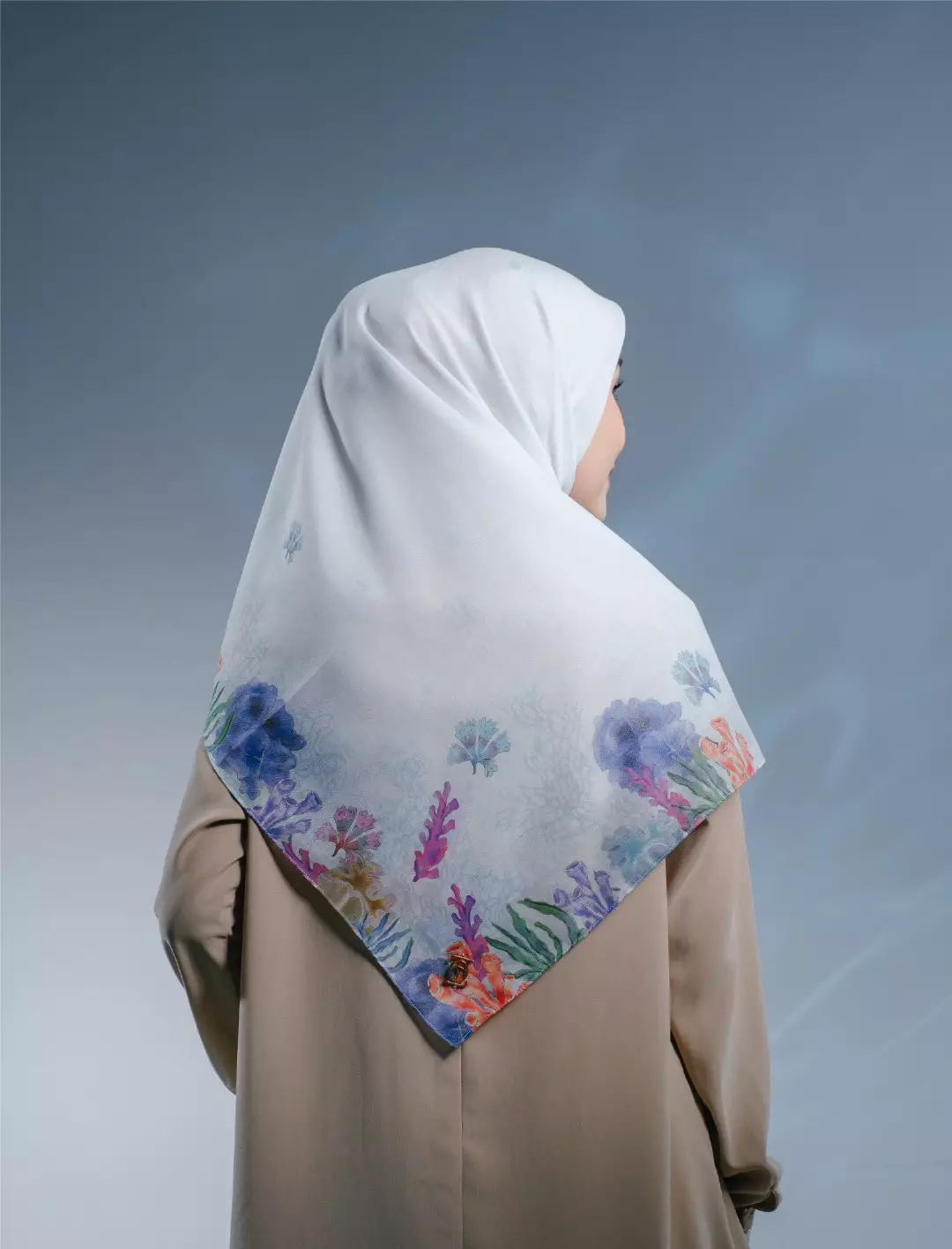 CASPIA Scarf Offwhite - Kerudung Hijab Segiempat Motif With BOX - Bahan Nesla - Ukuran 115x115